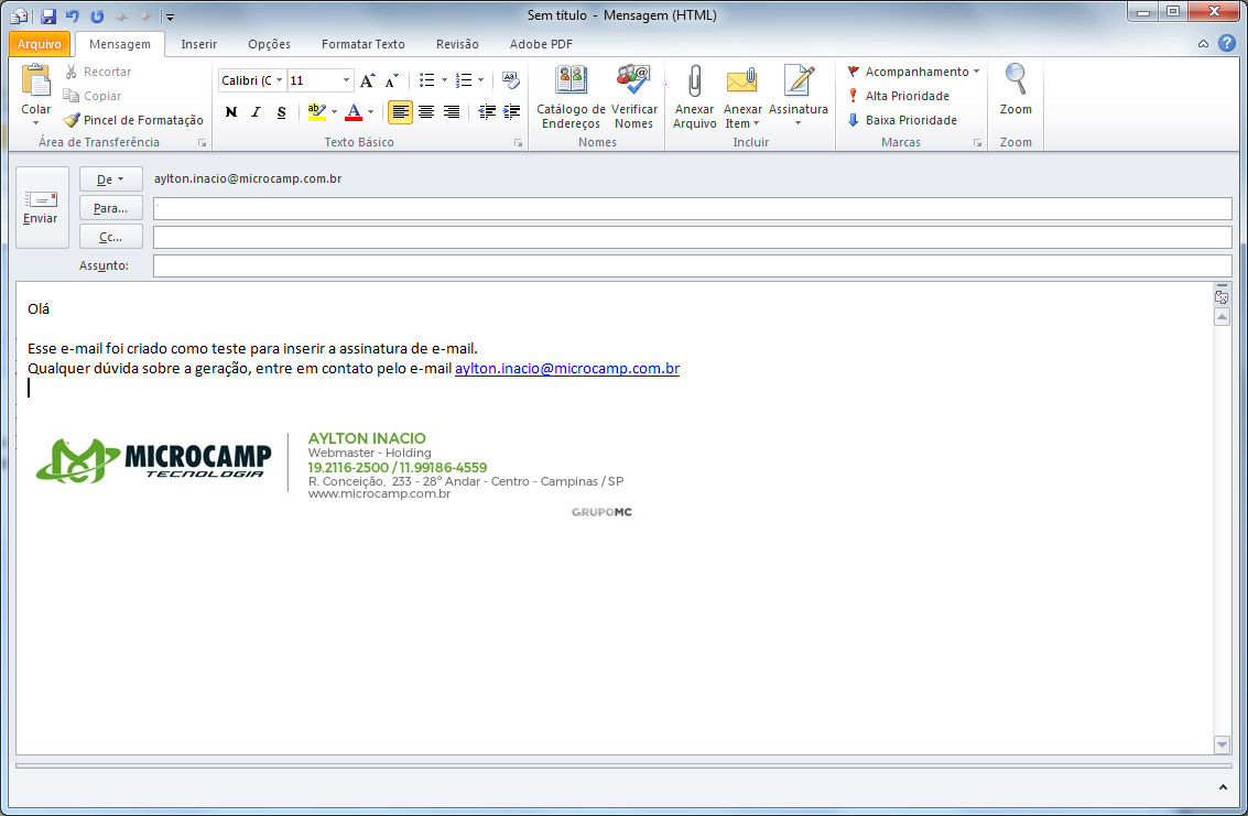 Configuração de assinatura de email Microcamp